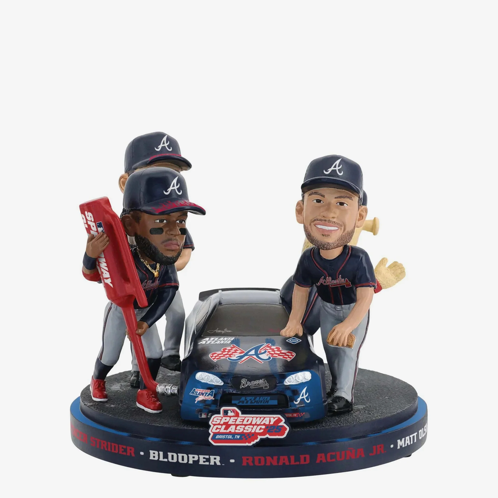 Ronald Acuna Jr. Spencer Strider, Matt Olson & Blooper Atlanta Braves 2025 MLB Speedway Classic Pit Crew Mini Scene MLB Baseball Bobblehead