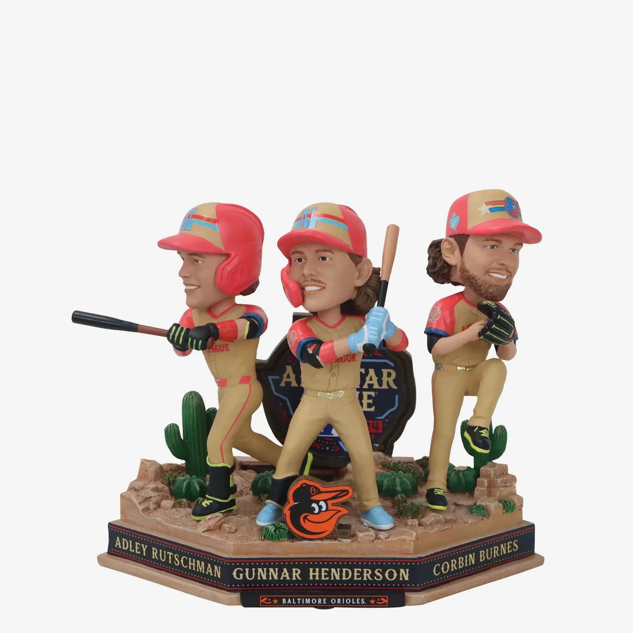 Adley Rutschman, Gunnar Henderson & Corbin Burnes Baltimore Orioles 2024 All-Star Mini Bobblehead Scene MLB Baseball Bobblehead