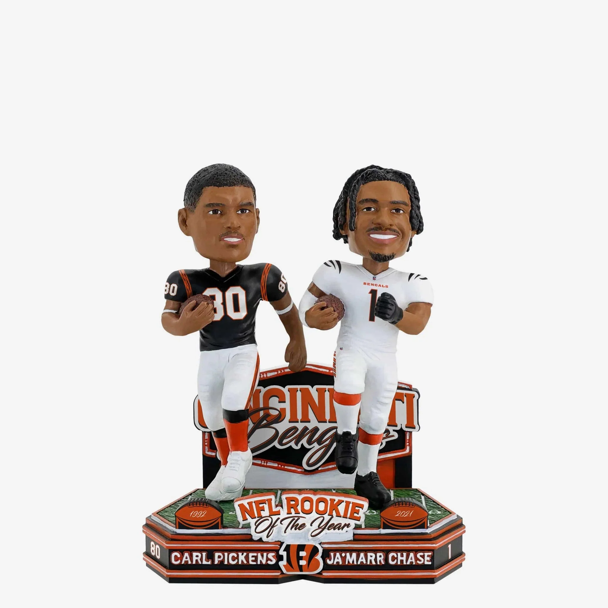 Carl Pickens & Ja'Marr Chase Cincinnati Bengals Rookie Of The Year Then And Now NFL Bobblehead