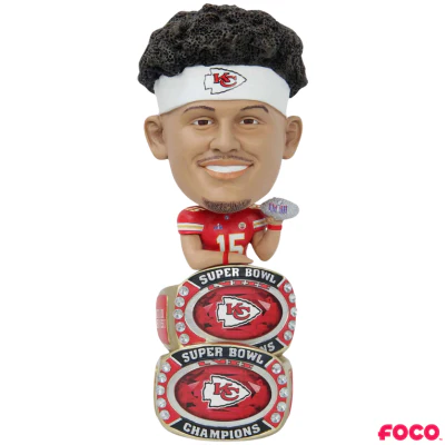 Kansas City Chiefs Super Bowl LVIII Champions Double Ring Base Bighead Bobbleheads - Image 2