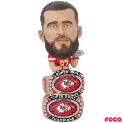 Kansas City Chiefs Super Bowl LVIII Champions Double Ring Base Bighead Bobbleheads - Image 3