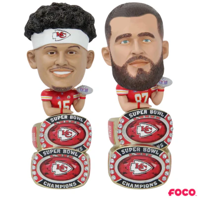 Kansas City Chiefs Super Bowl LVIII Champions Double Ring Base Bighead Bobbleheads - Image 4