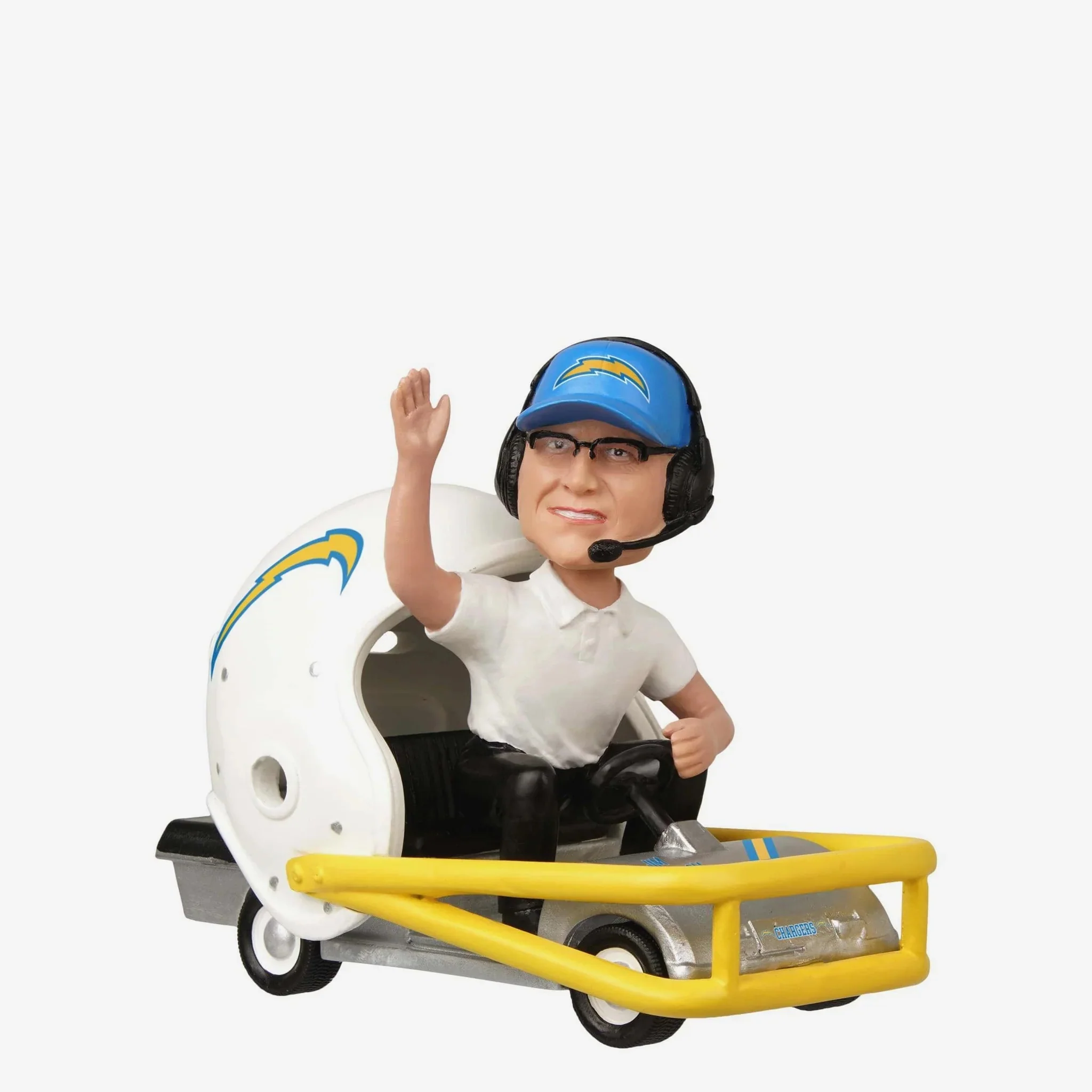 Jim Harbaugh Los Angeles Chargers Helmet Cart NFL Football Bobblehead