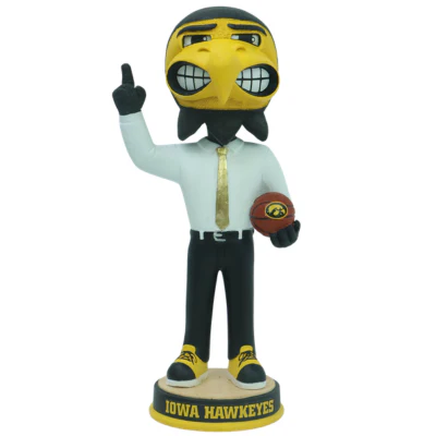 Herky the Hawk Iowa Hawkeyes Mascot Gold Tie Basketball Bobblehead (Presale) - Image 2