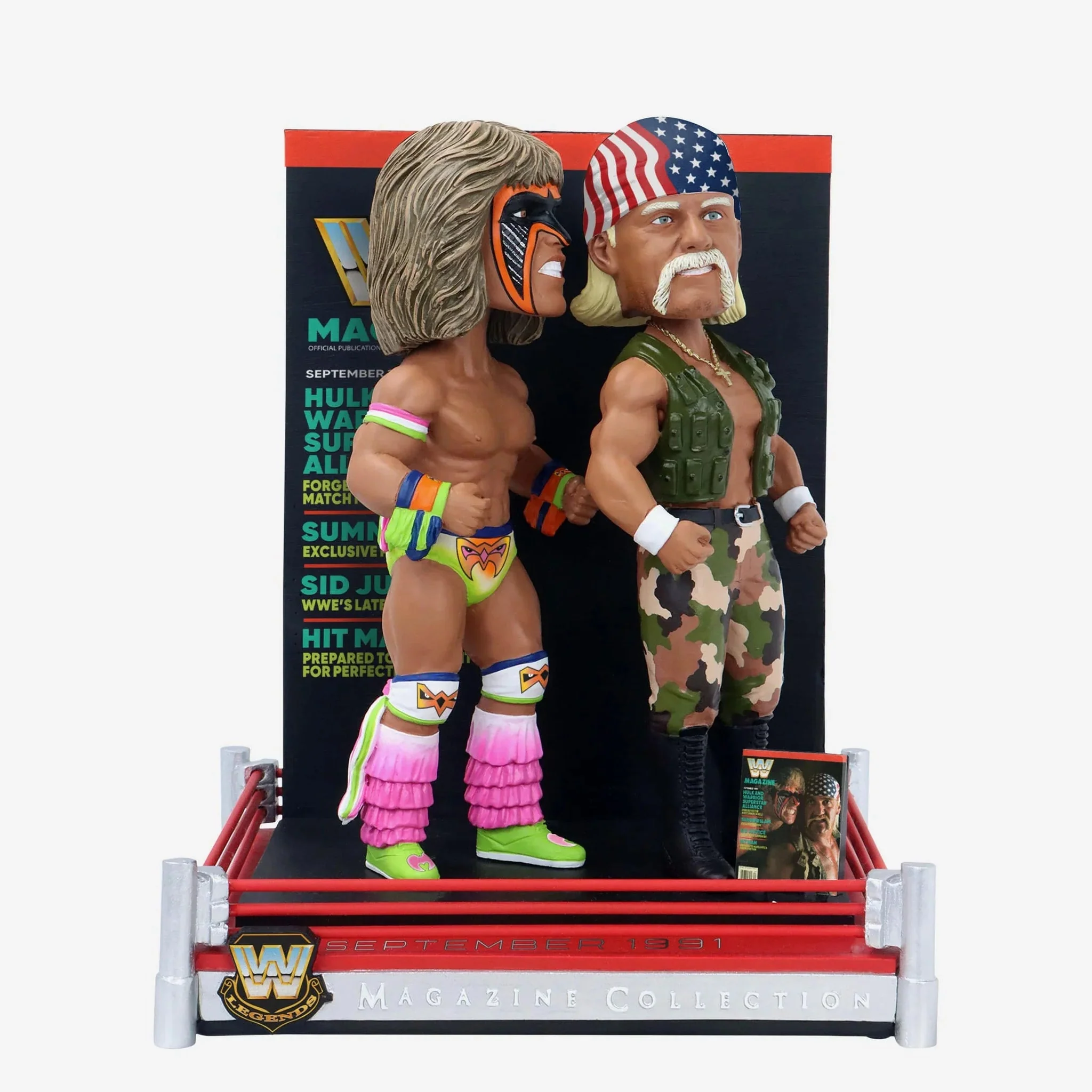 Hulk Hogan Ultimate Warrior Superstar Alliance WWE Magazine Cover Bobblehead