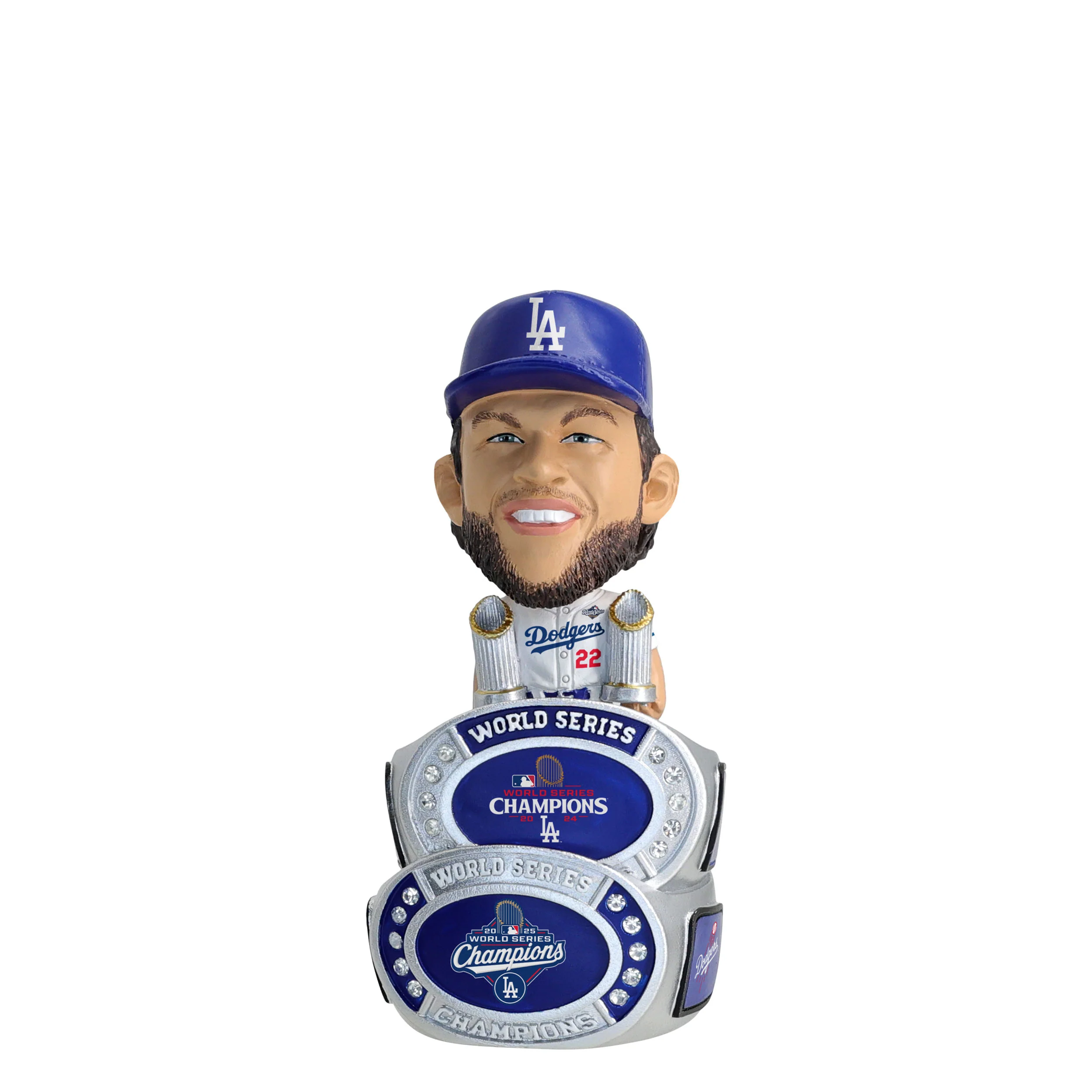 Clayton Kershaw Los Angeles Dodgers 2025 Back To Back World Series Champions Mini Ring Base Bighead MLB Bobblehead