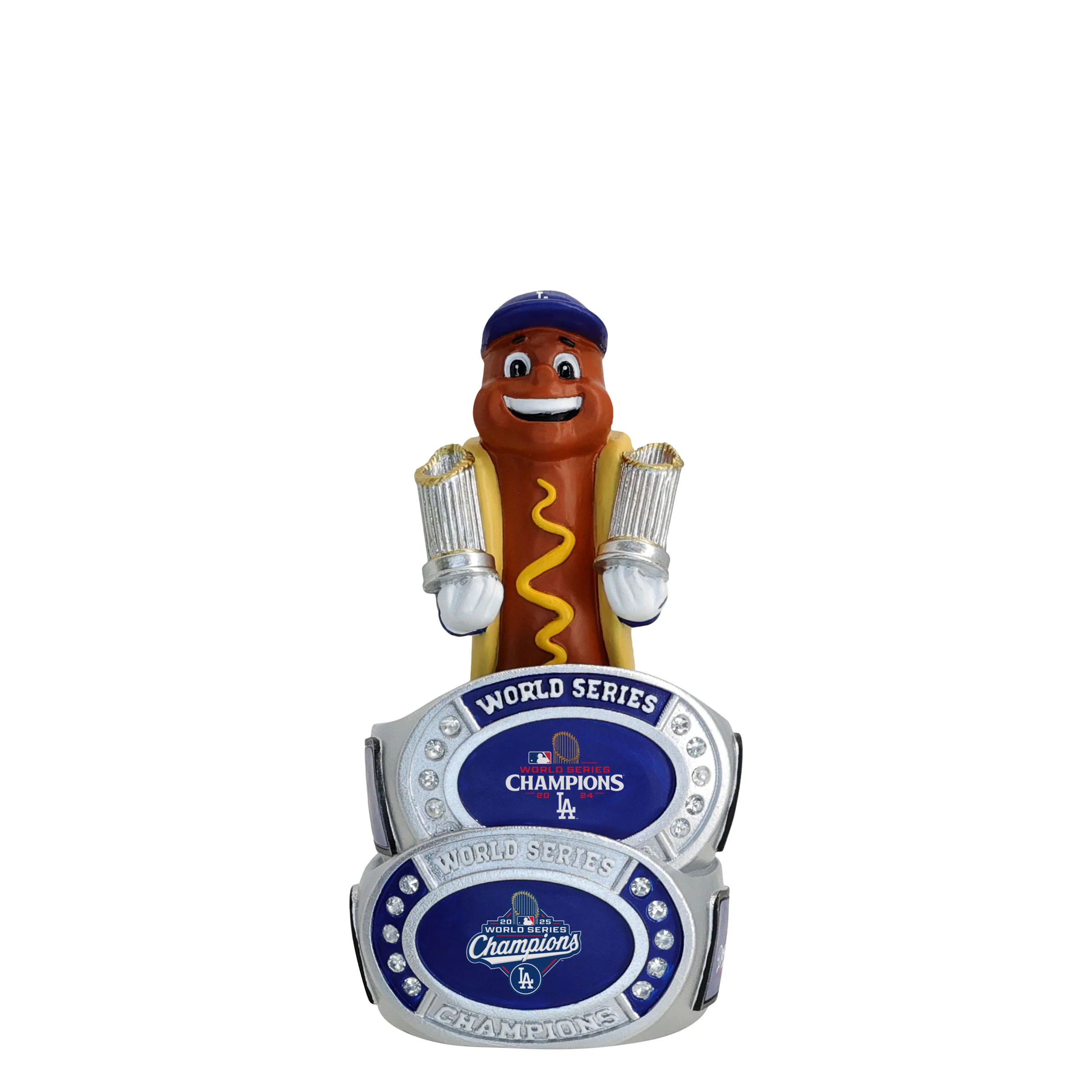 Dodger Dog Los Angeles Dodgers 2025 Back To Back World Series Champions Mini Ring Base Bighead MLB Bobblehead