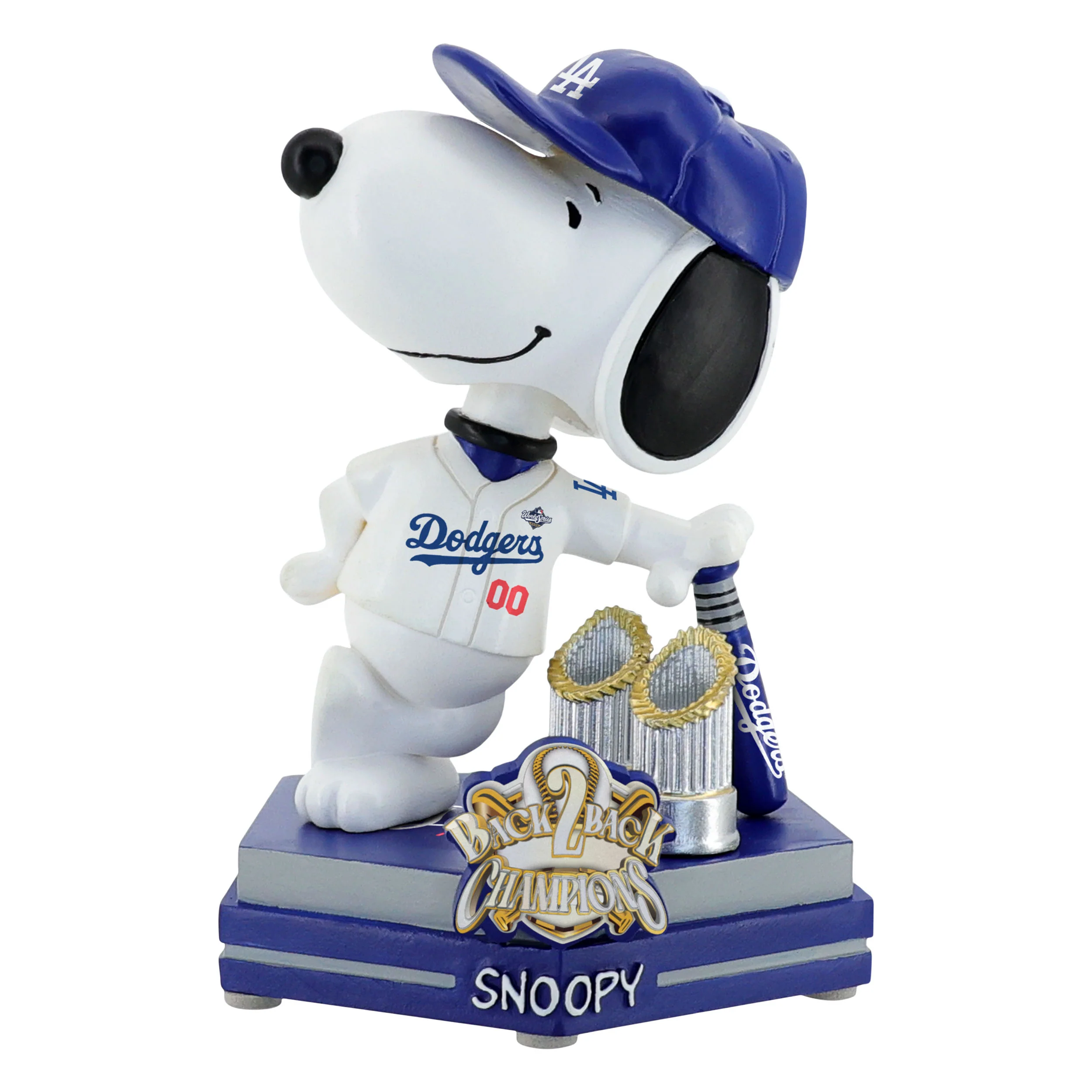 Snoopy Los Angeles Dodgers 2025 Back To Back World Series Champions Peanuts Trophy MLB Bobblehead