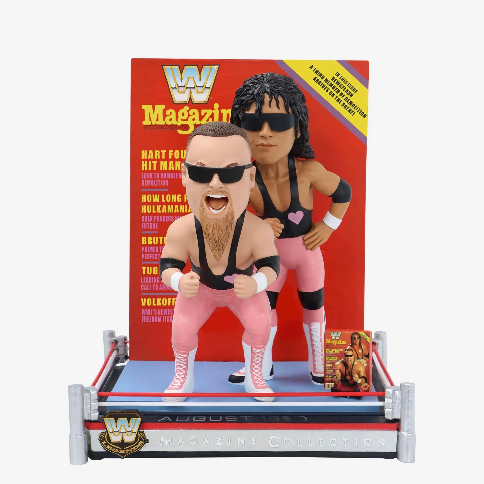 Bret Hit Man Hart & Jim The Anvil Neidhart Hart Foundation WWE Magazine Cover Bobblehead WWE