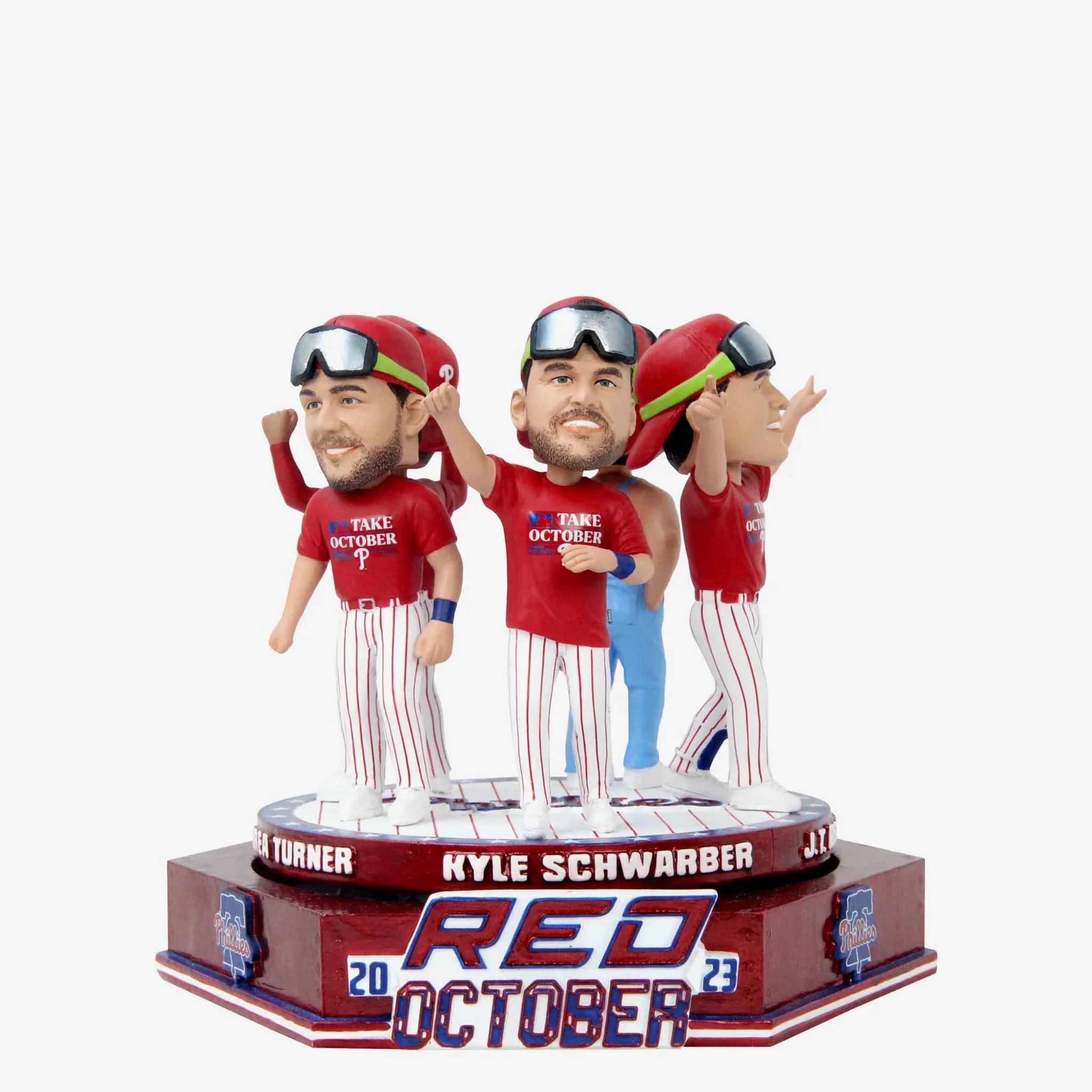 Trea Turner J.T. Realmuto Kyle Schwarber & Johan Rojas Philadelphia Phillies 2023 Postseason Clinch Celebration Spinner Mini Scene MLB Bobblehead